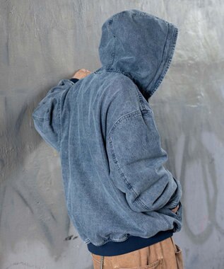 WEGO 【ユニセックス着用ITEM/MLサイズ展開】ワーカーズフードブルゾン デニム淡加工色