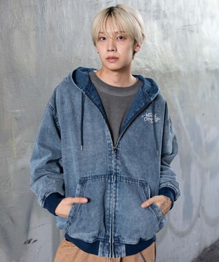 WEGO 【ユニセックス着用ITEM/MLサイズ展開】ワーカーズフードブルゾン デニム淡加工色