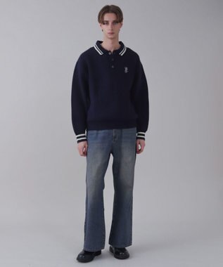 WEGO 【ユニセックス着用ITEM】ワンポイント刺繍ニットポロ ネイビー