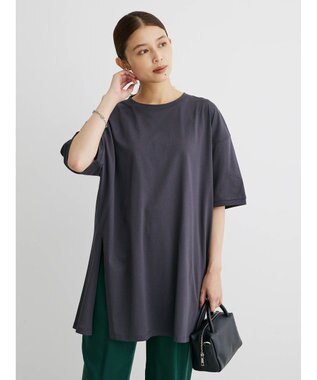 Green Parks 汗じみ防止クルーネックスリットチュニック Gray