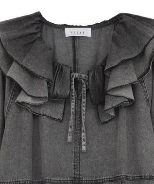 Green Parks ■ESCAR デニムラッフルカラーワンピース Gray