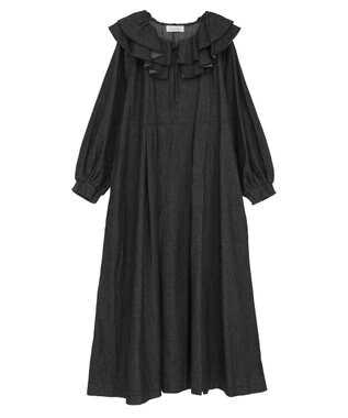 Green Parks ■ESCAR デニムラッフルカラーワンピース Black