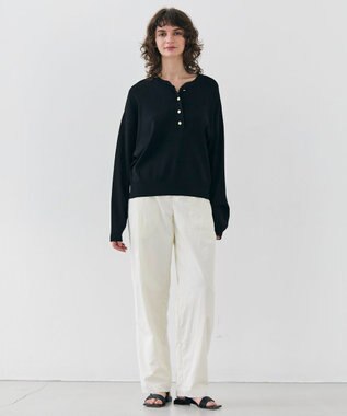BEIGE， 【洗える】LAURA / クルーネックボタンニットトップス Black