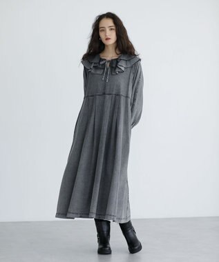 Green Parks ■ESCAR デニムラッフルカラーワンピース Gray