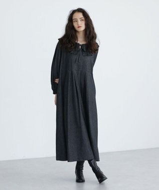 Green Parks ■ESCAR デニムラッフルカラーワンピース Black