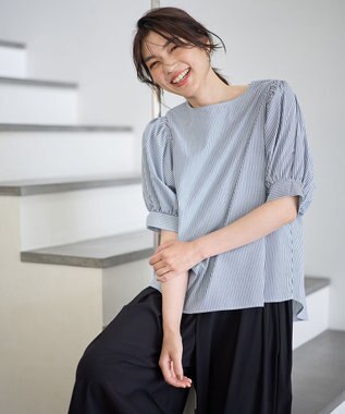 ANY 【抗菌防臭/速乾/手洗い可】エニィファンクション パフスリーブブラウス ブルーロンスト