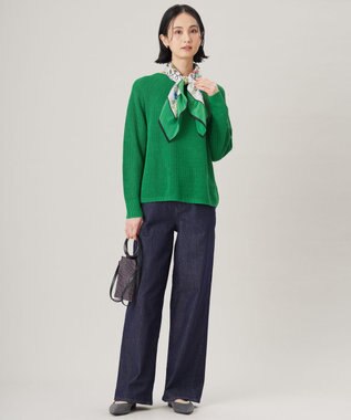 自由区 【WEB限定カラーあり・洗える】リネンミドルゲージボートネック ニット [新色]グリーン