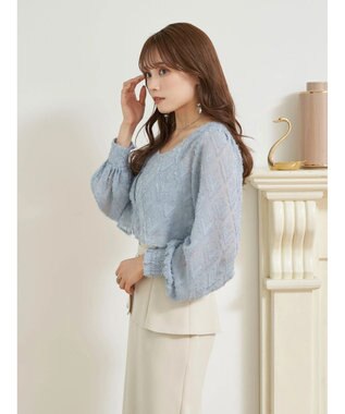 earth music&ecology ＳＥＴ２点カットジャカードカーディガン＋ビスチェ Sax