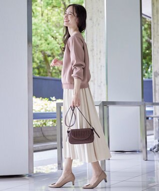 Tiaclasse L 【洗える】中空糸ビジューボタンカーディガン ピンク