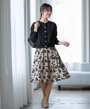 Tiaclasse L 【洗える】中空糸ビジューボタンカーディガン ブラック