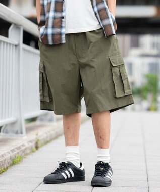 WEGO 【撥水/速乾/ウエストゴム/ユニセックス着用ITEM/MLサイズ展開】ナイロンイージーバギーカーゴショーツ オリーブ