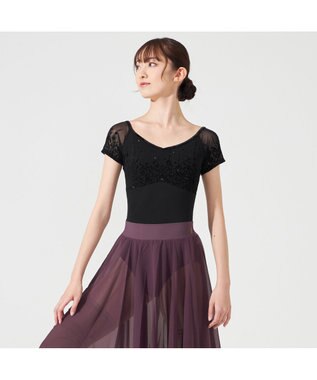 Chacott ◎【Nela ライン】ハーフスリーブレオタード ブラック