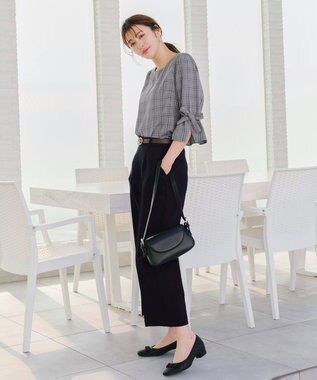 Tiaclasse L 【洗える】リボンスリーブブラウス グレーチェック