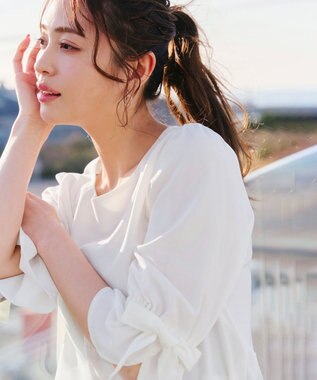 Tiaclasse L 【洗える】リボンスリーブブラウス オフホワイト