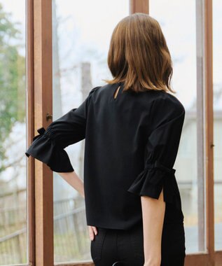 Tiaclasse L 【洗える】リボンスリーブブラウス ブラック