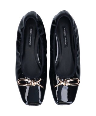 Bridget Birkin 【PARADIS COULEUR】スクエアトウメタルリボンバレエシューズ ブラックエナメル