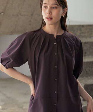 組曲 【先行予約・前後着用可】ソフトサッカーラグランスリーブ ブラウス マロン系