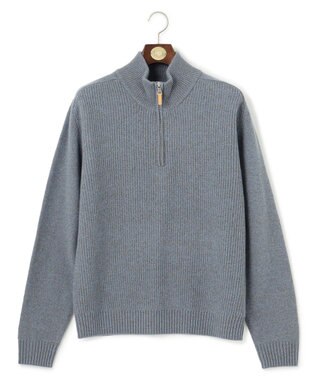 J.PRESS MEN 【Cash Lamb's Wool】畔編みハーフジップ ニット ブルー系