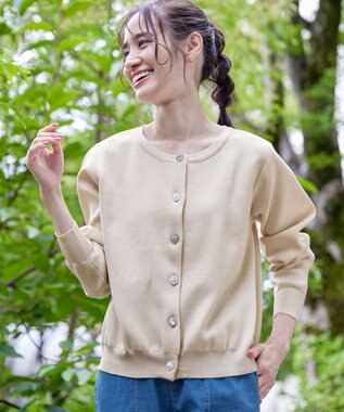 Tiaclasse L 【洗える】中空糸ビジューボタンカーディガン アイボリー