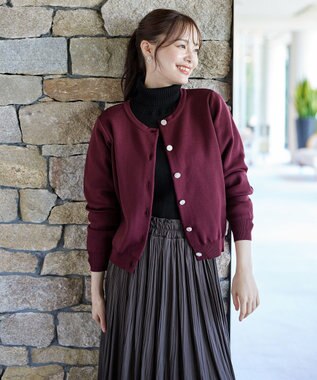 Tiaclasse L 【洗える】中空糸ビジューボタンカーディガン ボルドー
