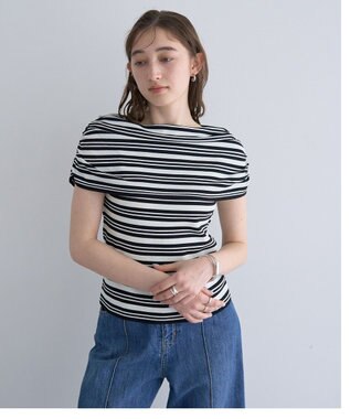 YECCA VECCA シャーリングオフショルニット Border