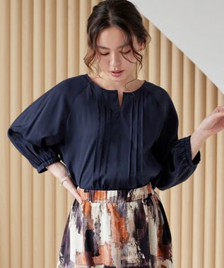 Tiaclasse L 【洗える】ラグランタックブラウス ネイビー