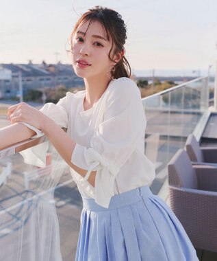 Tiaclasse L 【洗える】リボンスリーブブラウス オフホワイト