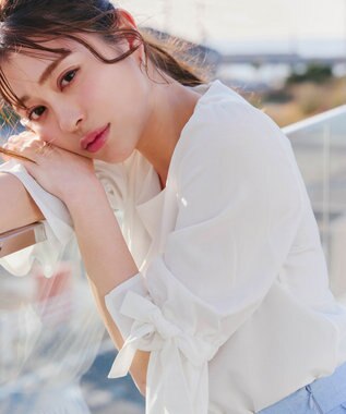 Tiaclasse L 【洗える】リボンスリーブブラウス オフホワイト