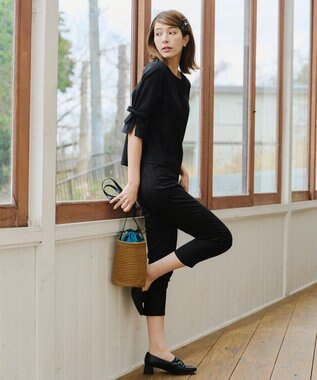 Tiaclasse L 【洗える】リボンスリーブブラウス ブラック