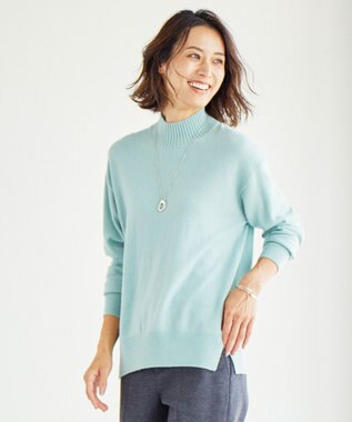 【洗える・WEB限定カラーあり】CASHMERE BLEND ハイネック ニット, ライトグリーン系, M