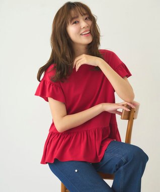 Feroux 【UVケア】フリルスリーブペプラム カットソー レッド系