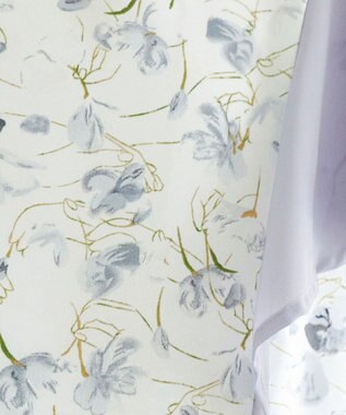 Tiaclasse 【洗える】フレアスリーブ花柄サックワンピース オフホワイト×グレー