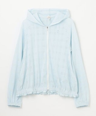 組曲 KIDS 【150-160㎝】【UVケア】オパールチェック パーカー サックスブルー系