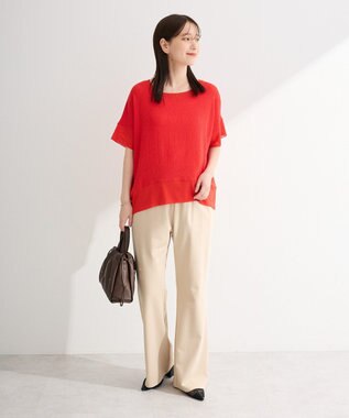 Green Parks シアーリブ切替楊柳プルオーバー Red