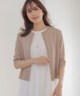 組曲 【先行予約】シアーニット5分袖 カーディガン ベージュ系