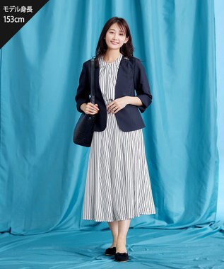 Tiaclasse 【2WAY・洗える】バンドカラーストライプリボンワンピース オフホワイト