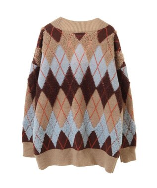 earth music&ecology ループ編みアーガイルカーディガン Beige