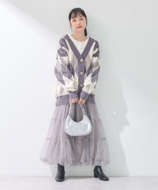 earth music&ecology ループ編みアーガイルカーディガン Gray