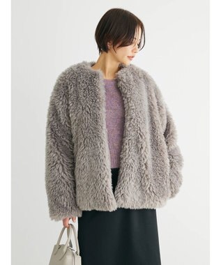 Green Parks ・ＥＬＥＮＣＡＲＥ　ＤＵＥ　シープファーノーカラーコート Gray Beige