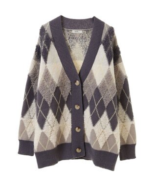 earth music&ecology ループ編みアーガイルカーディガン Gray
