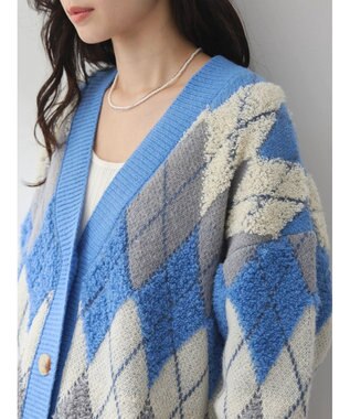 earth music&ecology ループ編みアーガイルカーディガン Blue