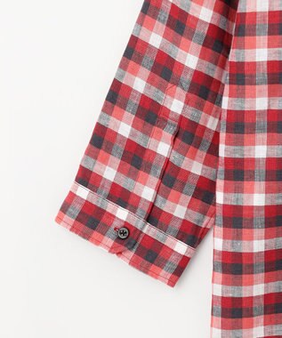 JOSEPH ABBOUD 【麻100％】リネンチェック シャツ レッド系3