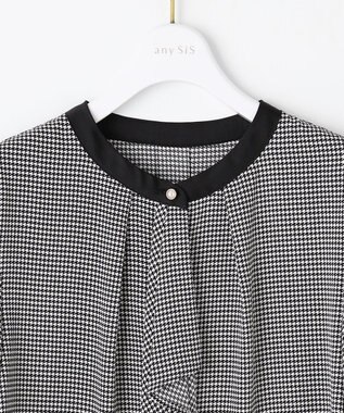 ANY SIS 【洗える】ラッフルボウ ブラウス 長袖 モノトーン千鳥