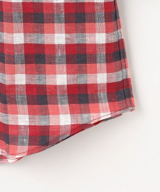 JOSEPH ABBOUD 【麻100％】リネンチェック シャツ レッド系3