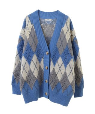 earth music&ecology ループ編みアーガイルカーディガン Blue