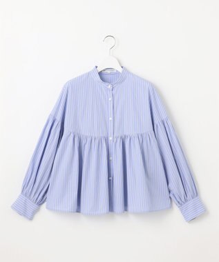 23区 S 【洗える】CANCLINI ギャザー フレア ブラウス ブルー×イエローストライプ