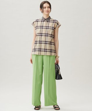 自由区 【洗える】シアーブライトチェック ブラウス ベージュ