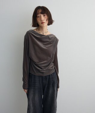 Green Parks シアーベロアオフショル長袖プルオーバー Gray