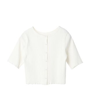 earth music&ecology ドットボタン５分袖リブプルオーバー Off White