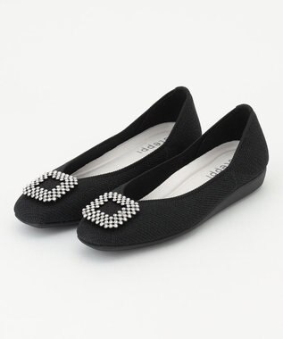 steppi 【洗える/撥水】ビジュー付 スクエア パンプス ブラック